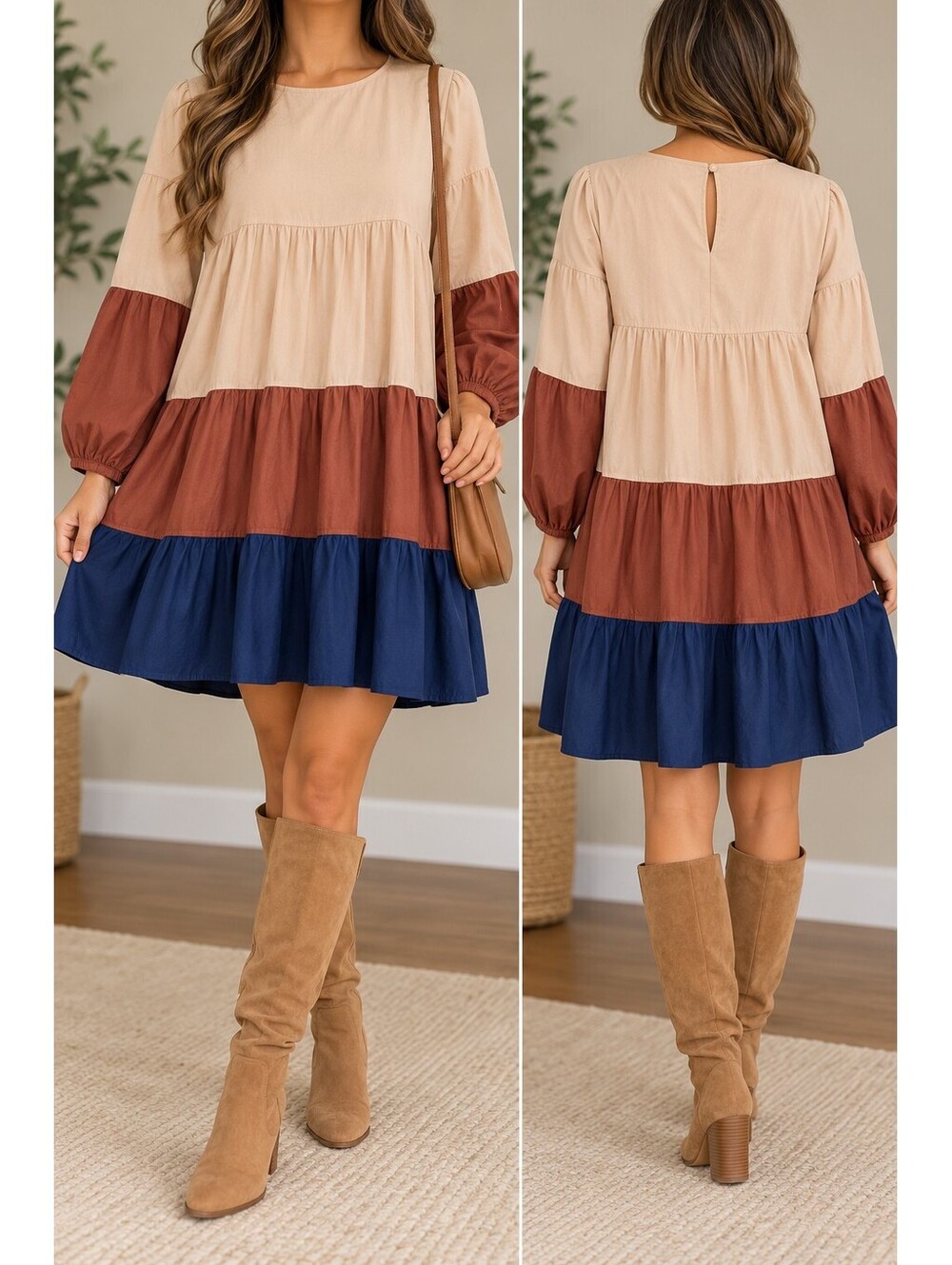 Aaron & Amber Color Block Tiered Babydoll Dress S NWT